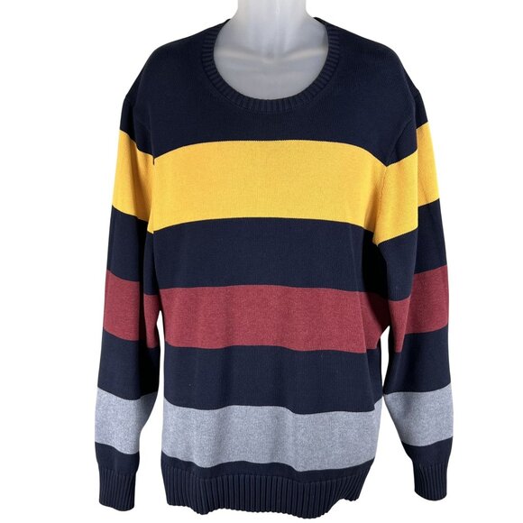 Brooks Brothers 2XLT Colorblock Striped Crewneck Ribbed Sweater Nautical Preppy - Picture 1 of 14